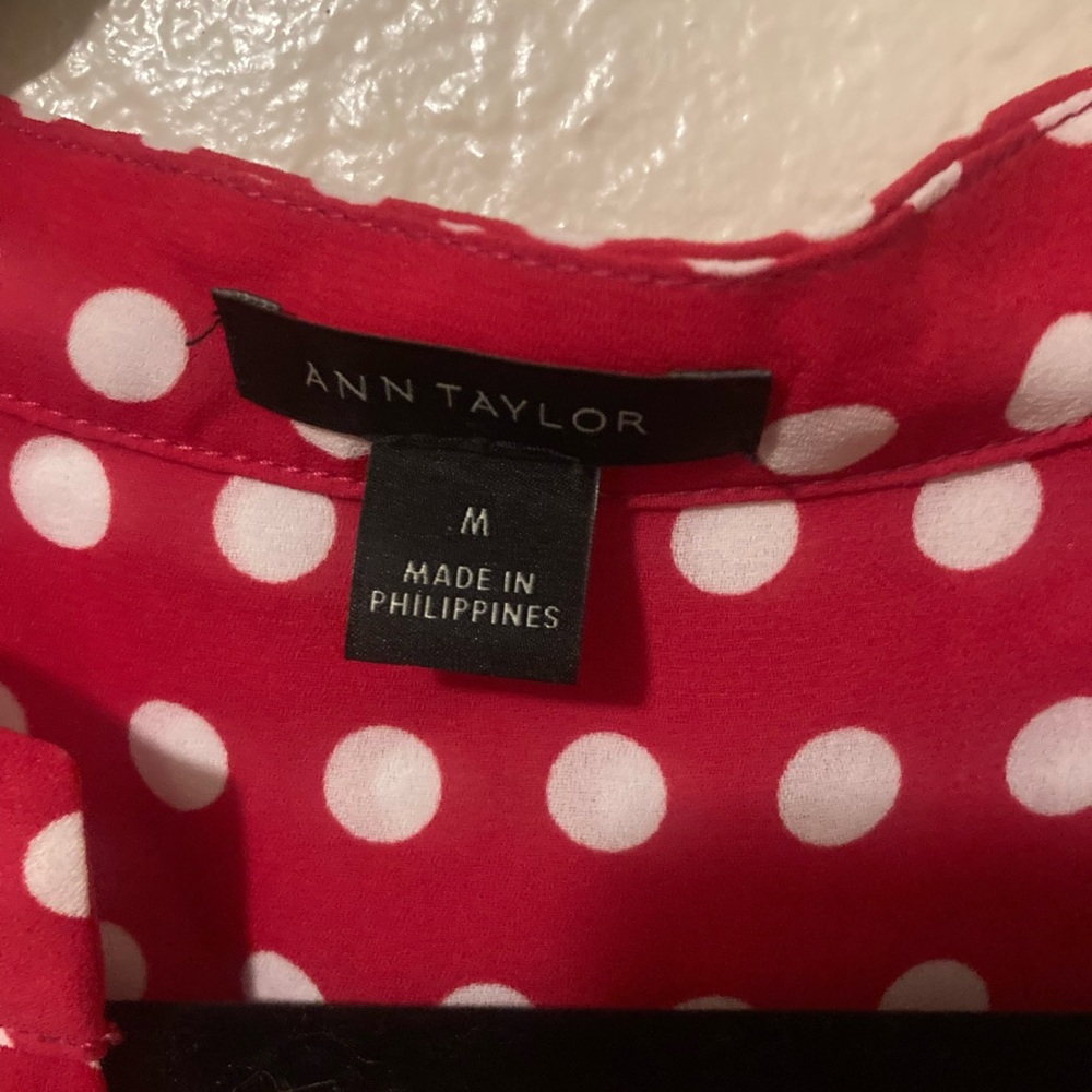 Ann Taylor Red Blouse with White Dots - Picture 3 of 3